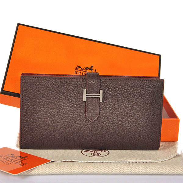 208 Hermes 2 snodata portafoglio in pelle originale in Dark Brown